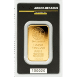 1 унция (31.1 гр.) златно кюлче Argor-Heraeus холограмна защита Kinebar - Image 2