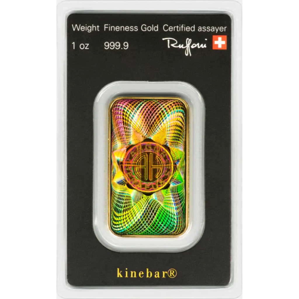 Untitled design (27) 1 унция (31.1 гр.) златно кюлче Argor-Heraeus холограмна защита Kinebar - Image 1
