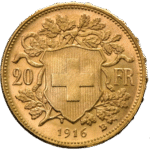 6.45 гр. златна монета 20 Швейцарски Франка Вренели 1897- 1949 - Image 2
